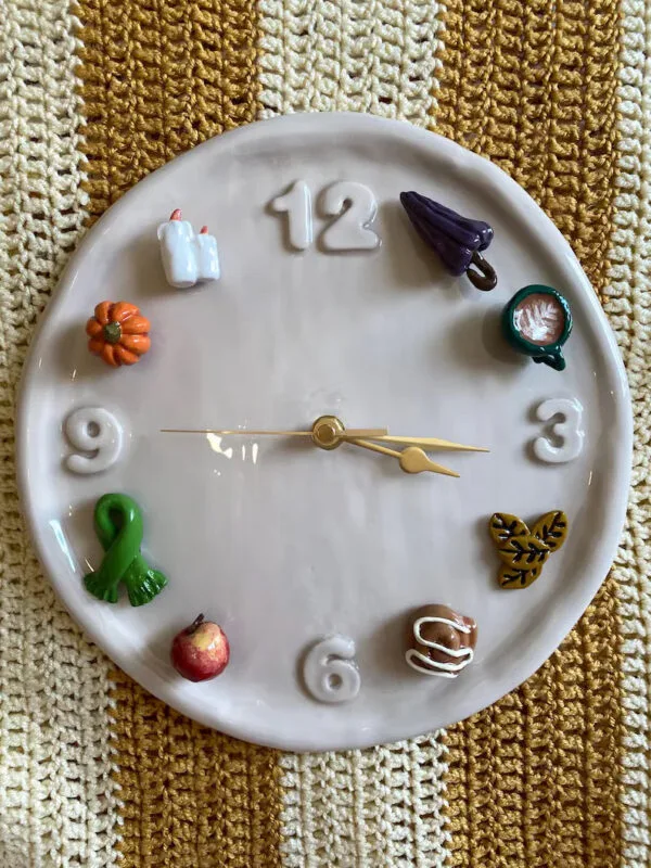 Handmade Ceramic Clock with Interchangeable Charms