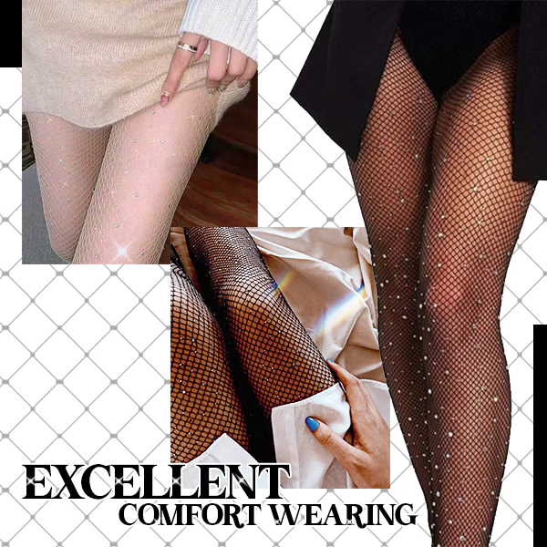 Rhinestone Glitter Fishnet Tights - Image 2