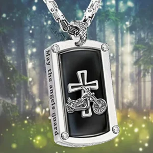 Alternative view of "Biker's Blessing" Engraved Dog Tag Pendant Necklace