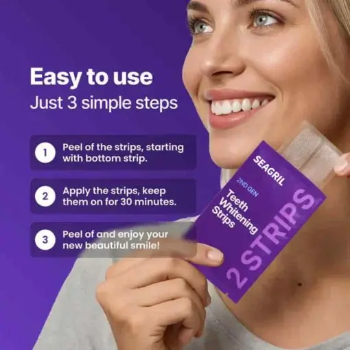 Purple Teeth Whitening Strips 7/21 Treatments Peroxide-Free Enamel Safe No Tooth Sensitivity - Image 3